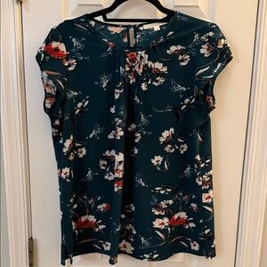 Floral Print Women's Green short sleeve blouse